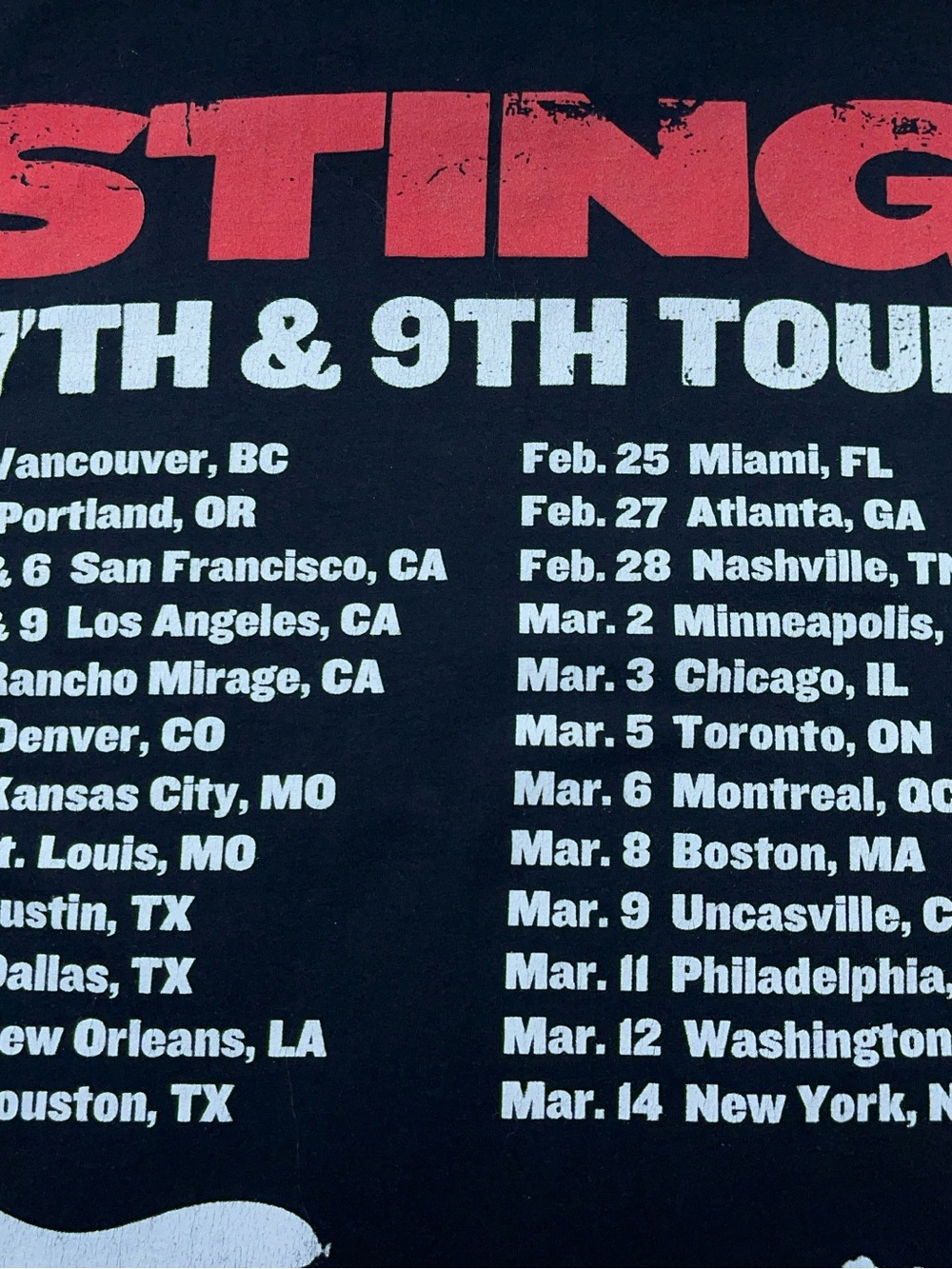 STING 57th and 9th Concert Tour T-Shirt Mens Size Small Black Made USA - Picture 11 of 12